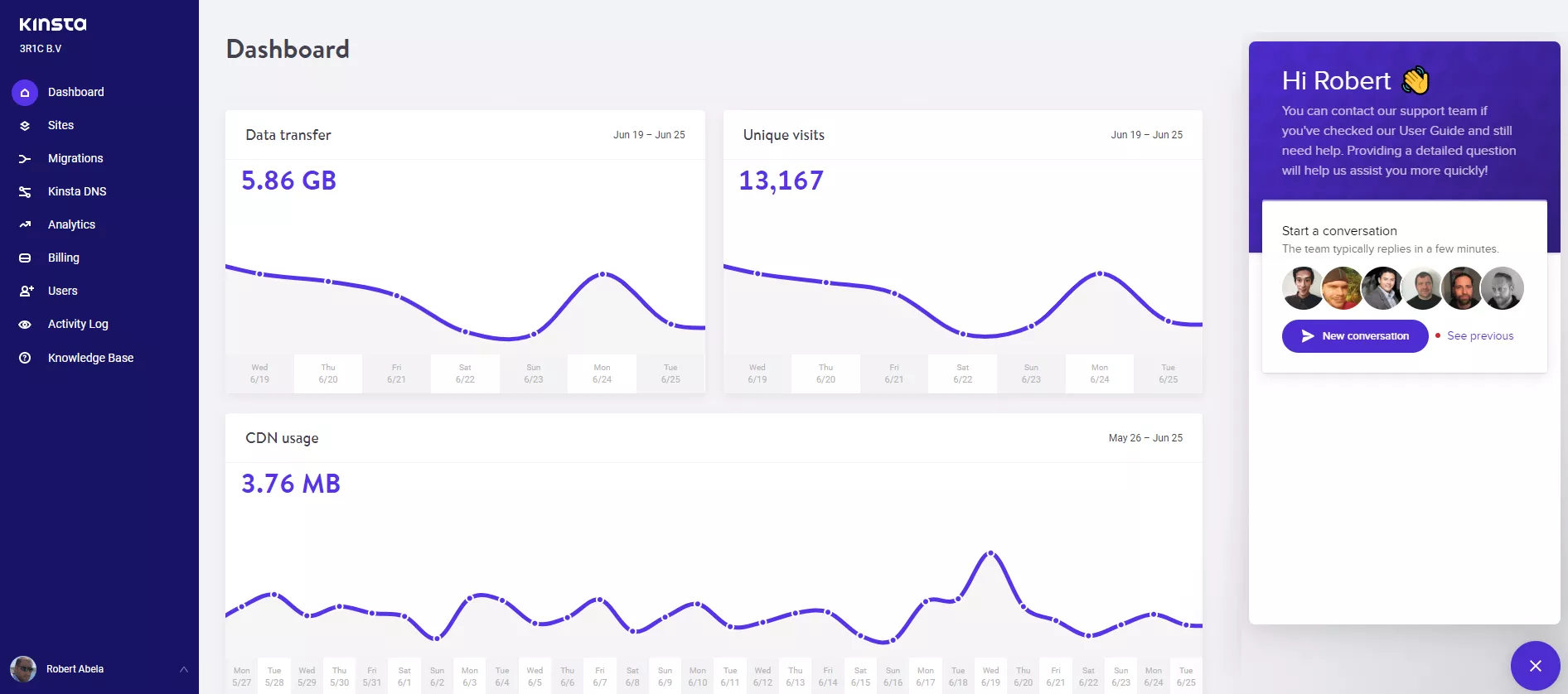 Kinsta 호스팅 고객 포털