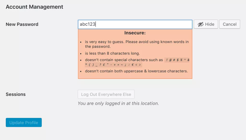 満たす必要のある明確に示されたパスワードポリシー