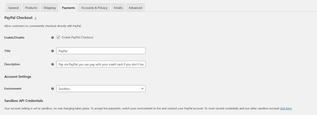 woocommerce paypal - เปิดใช้งานการตั้งค่า