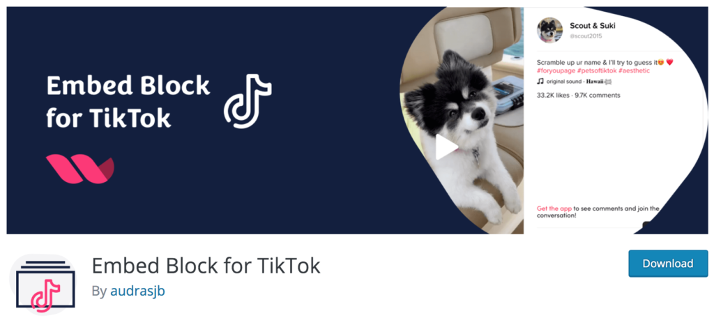 Block einbetten – TikTok-Plugin für WordPress