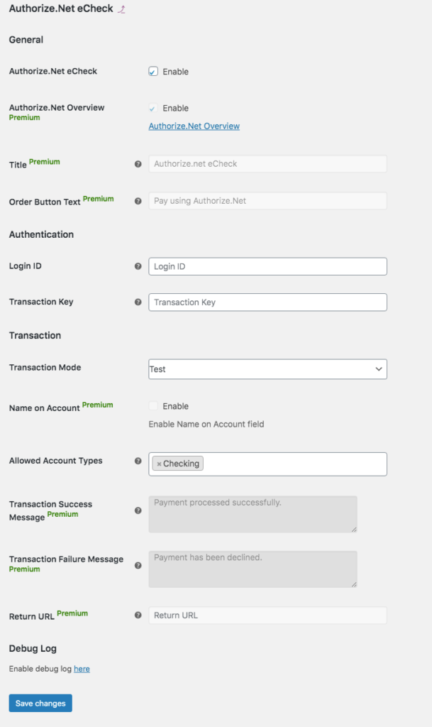 Tambahkan Authorize.Net juga WooCommerce - Opsi 1