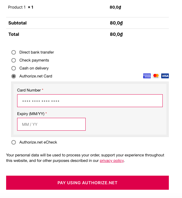 Tambahkan Authorize.Net juga WooCommerce - Opsi 1