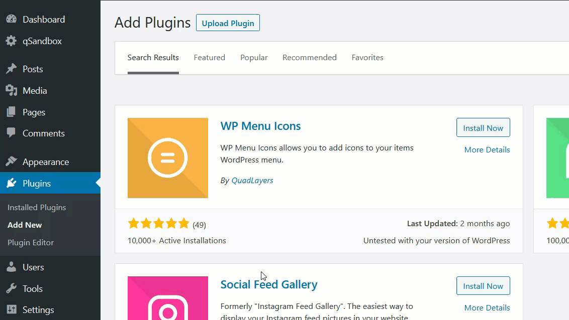 instal plugin ikon menu wp