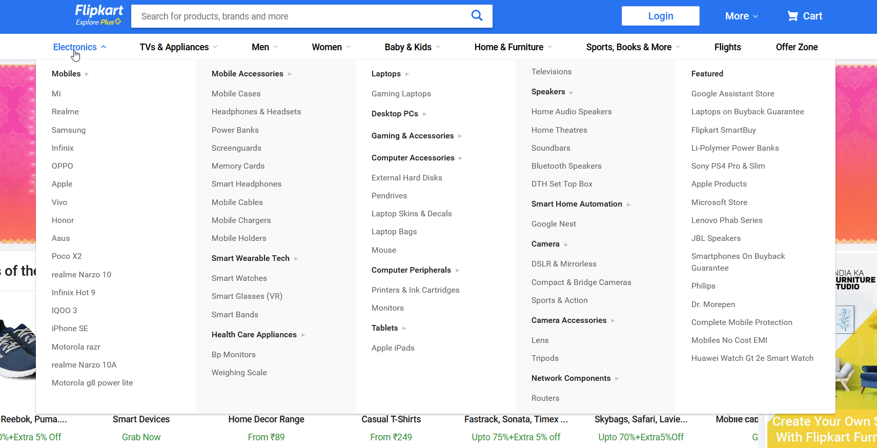 Flipkart.com 메뉴