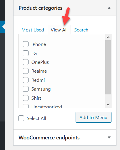 أضف فئات منتجات WooCommerce إلى القائمة - جميع فئات woocommerce