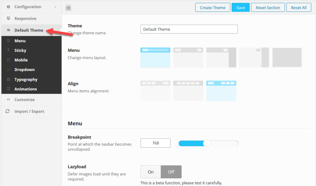 quadmenu إعدادات البرنامج المساعد نسخة مجانية