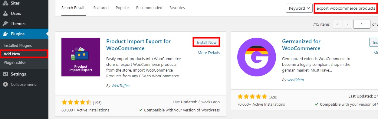 تثبيت الآن تصدير منتجات woocommerce