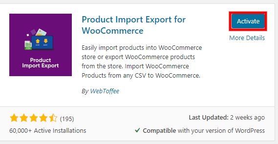 تنشيط منتجات woocommerce لتصدير البرنامج المساعد