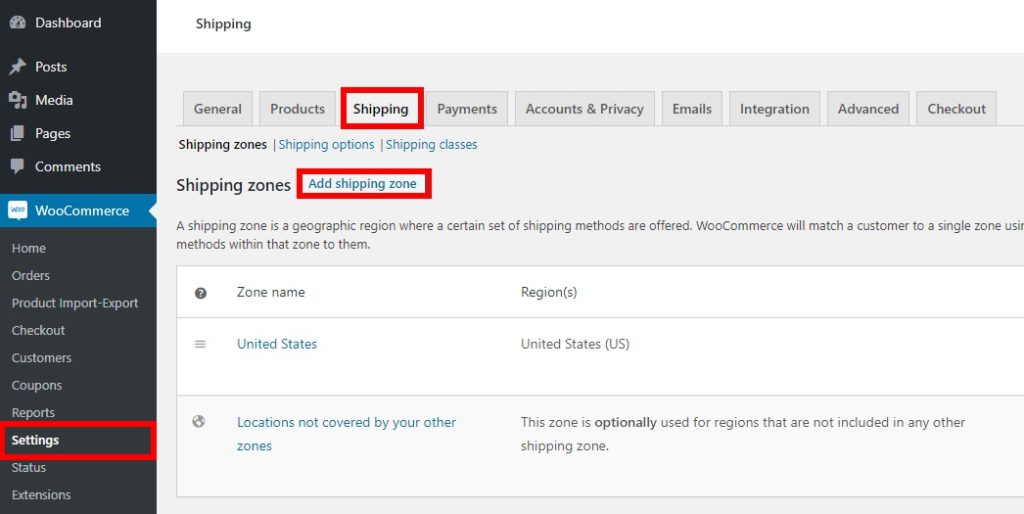 أضف رسومًا إلى WooCommerce Checkout - Shipping zone