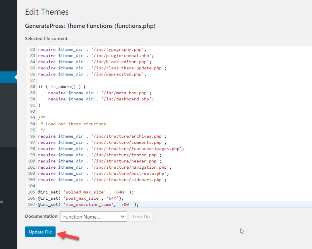 functions.php 파일 업데이트