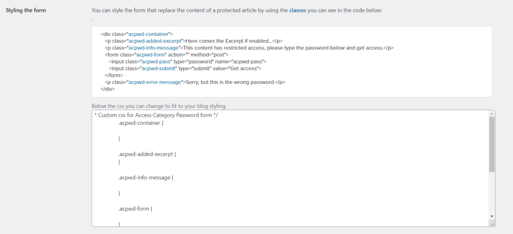 zabezpieczenie strony hasłem w wordpressie - stylizacja formularza