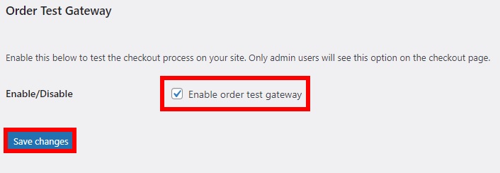 啟用訂單測試網關選項測試 woocommerce 訂單
