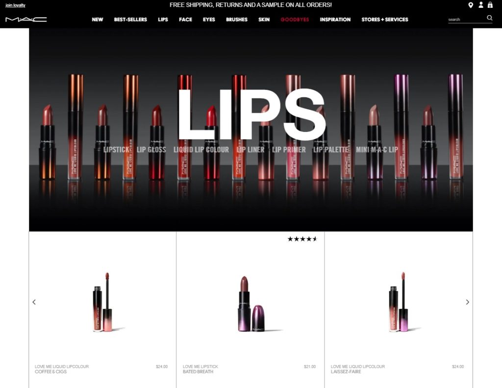 MAC Cosmetices 自定義 woocommerce 類別頁面