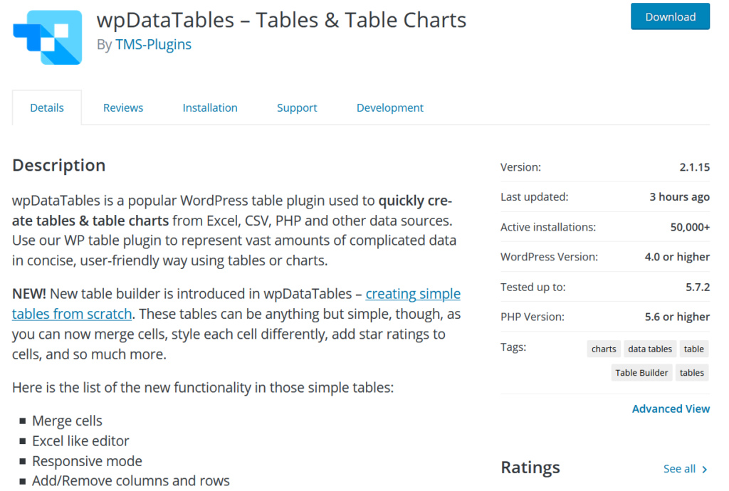 wpdatatablesプラグイン