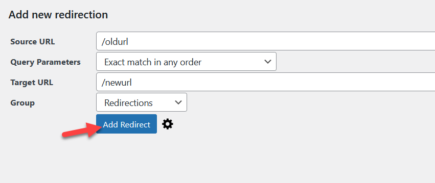 reindirizza una pagina wordpress - aggiungi un nuovo reindirizzamento