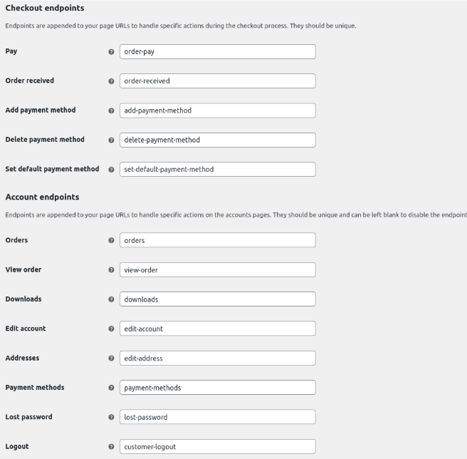 Points de terminaison WooCommerce