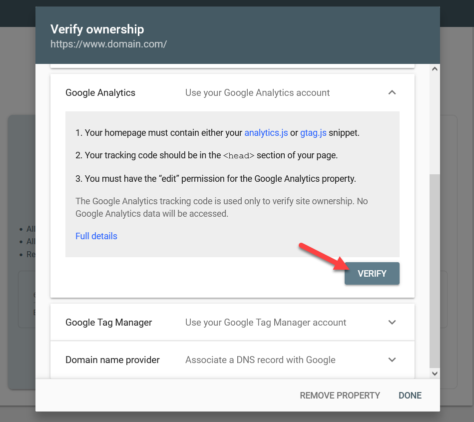 dodaj witrynę WordPress do Google Search Console - weryfikacja analityczna