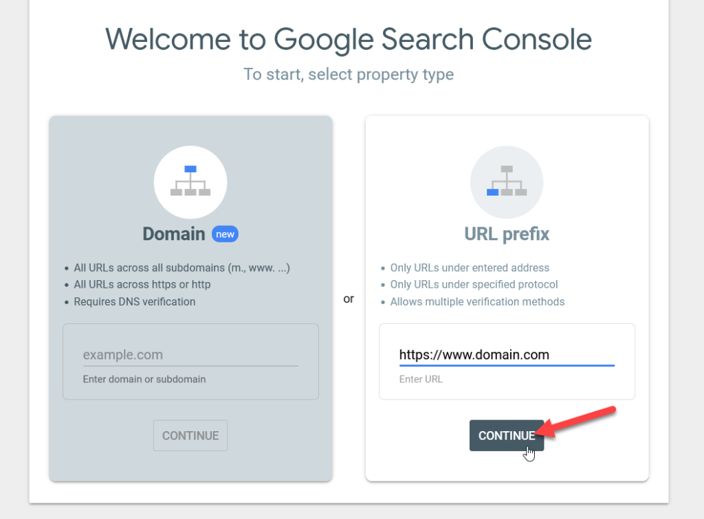 dodaj witrynę WordPress do Google Search Console - dodaj właściwość konsoli wyszukiwania Google