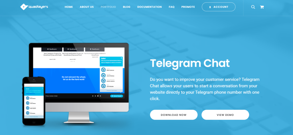 plugin per l'assistenza clienti di wordpress - chat di telegramma