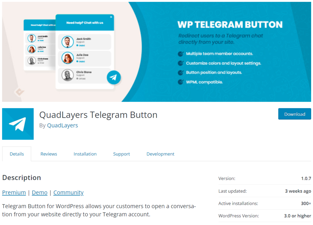 plugins de chat wordpress - chat par télégramme