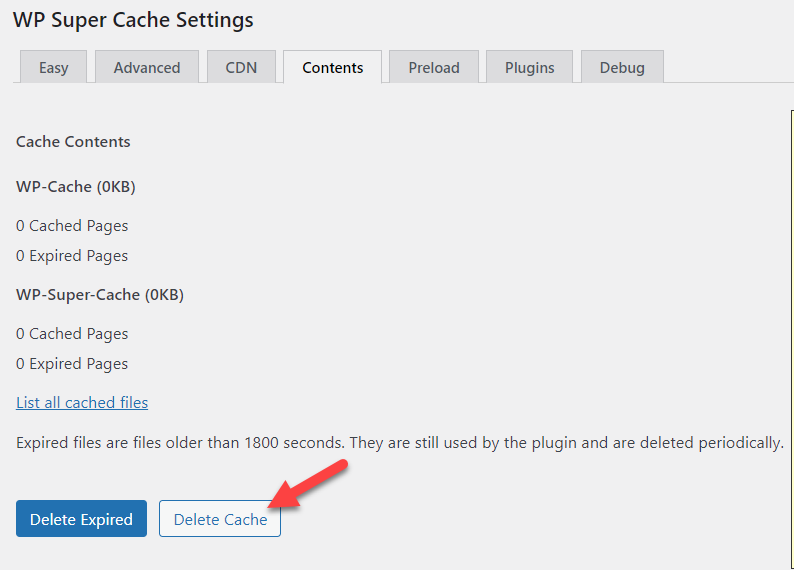 حذف ملفات wp super cache