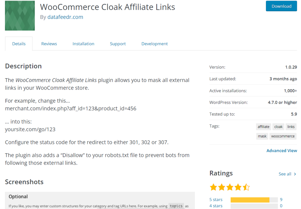 plugin per link affiliati di woocommerce cloak