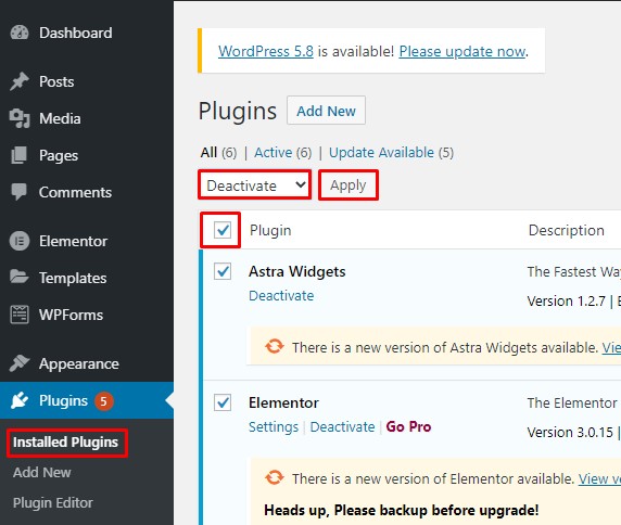 Désactiver tous les plugins dans WordPress