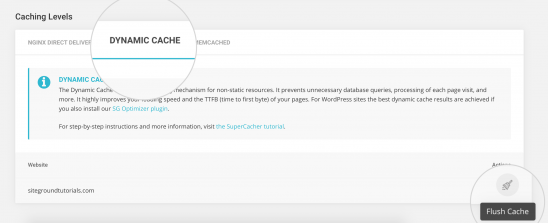 Effacer le cache dynamique Siteground