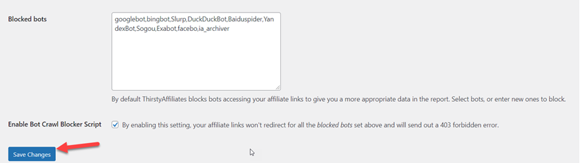 cloak link di affiliazione in WordPress - script di bot bloccati