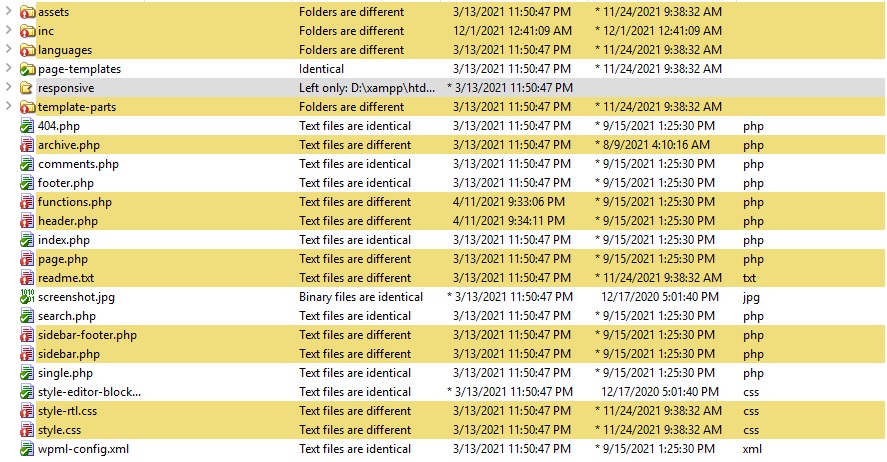 テーマファイルを比較し、ワードプレスのテーマを更新します