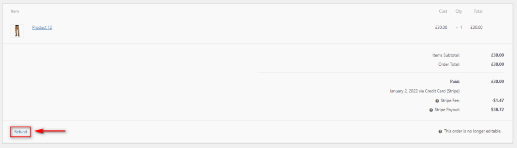 woocommerce中的退款訂單 - 退款按鈕