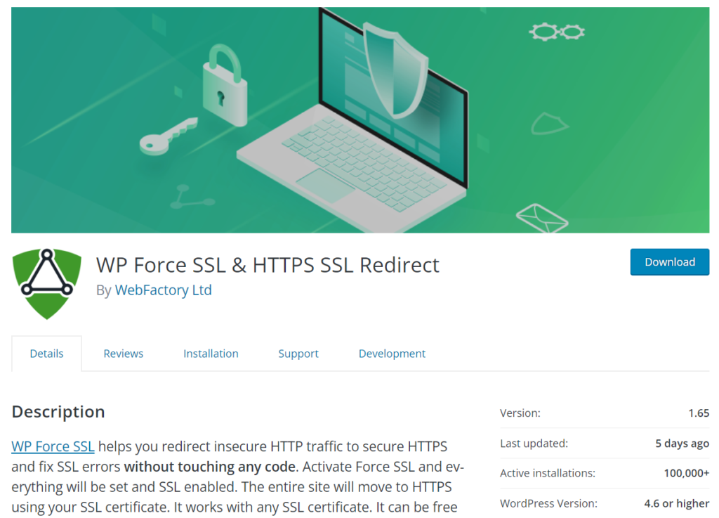 用於重定向 WordPress 頁面的插件 - wp force ssl