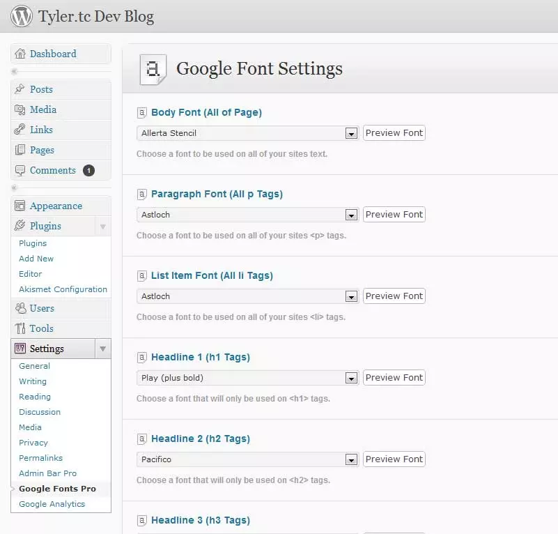 Font Web di Google per WordPress