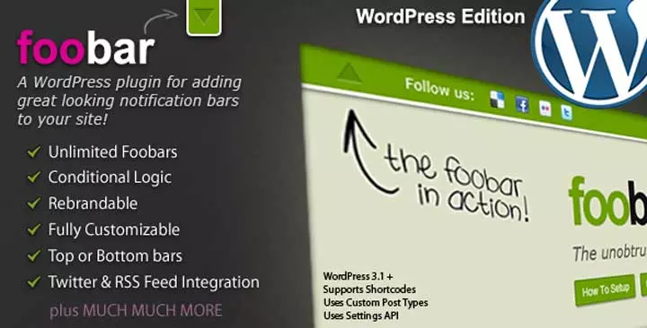 ปลั๊กอินแถบการแจ้งเตือน Foobar WordPress