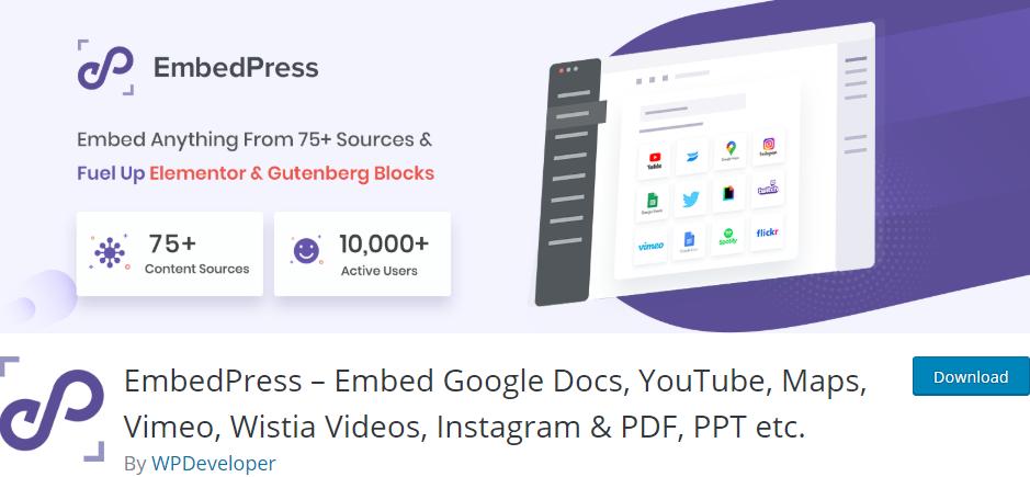 EmbedPress: incorpora Google Docs, YouTube, Maps, Vimeo, Wistia Videos, Instagram e PDF, PPT, ecc.