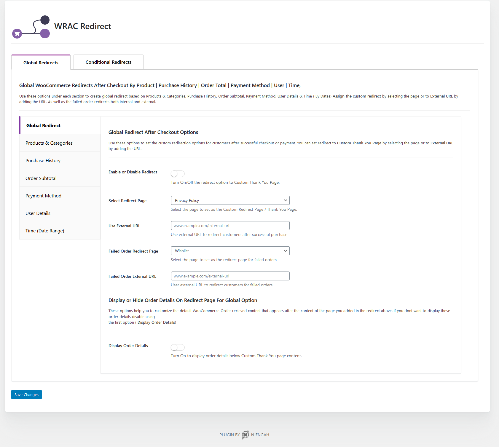 Woocommerce de redirection mondiale