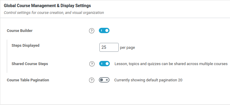 LearnDash Global Cours Management & Display Settings