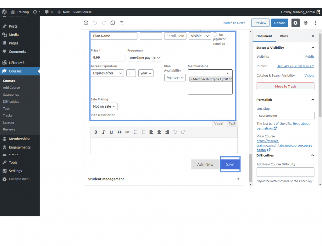 Configuración del plan de acceso