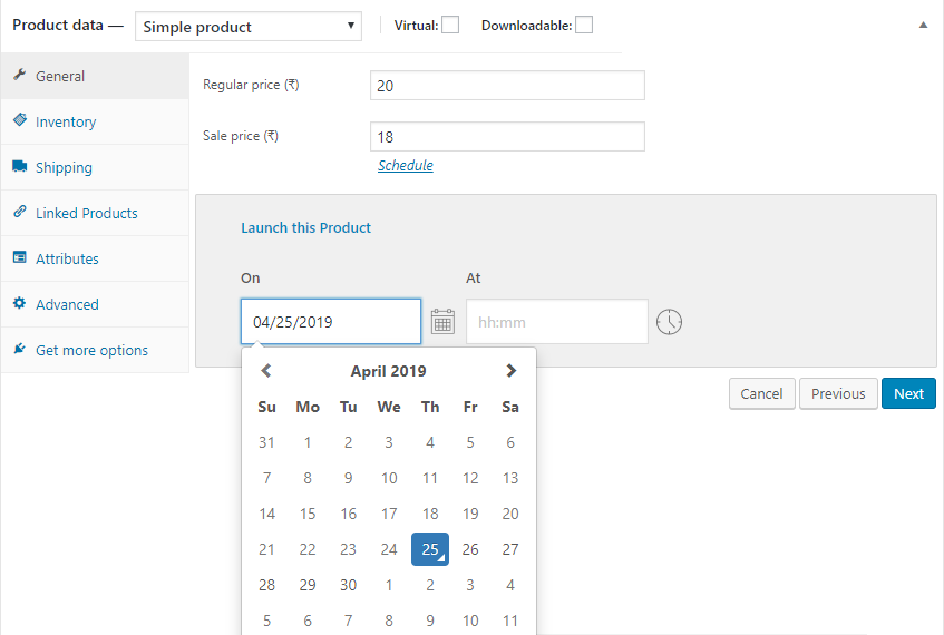 Editar producto Programar rango de fechas ‹ WooCommerce Scheduler - WordPress