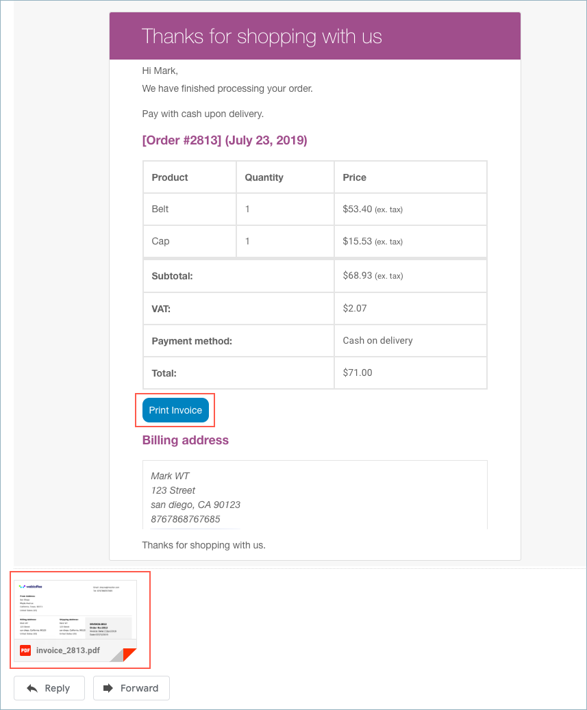 Faktur WooCommerce terlampir dalam email