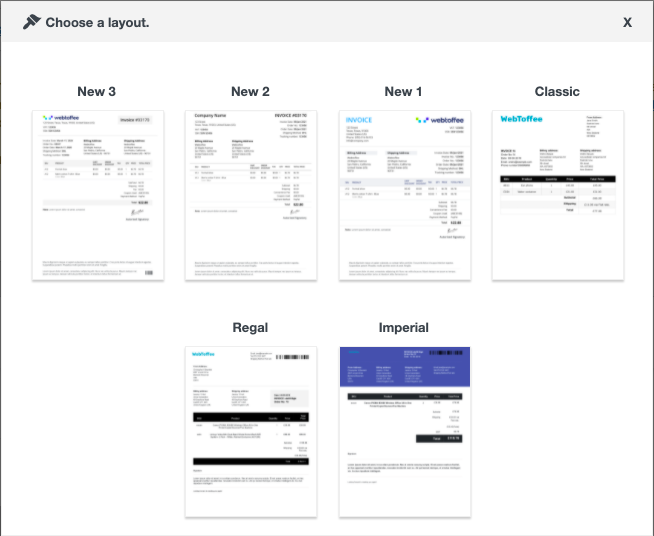 Wählen Sie aus den angegebenen Optionen ein Layout für die Rechnung aus