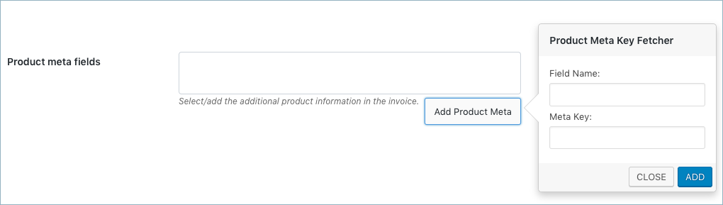 WooCommerce Invoice：Pack Slip-InvoiceAdvanced-製品メタフィールド