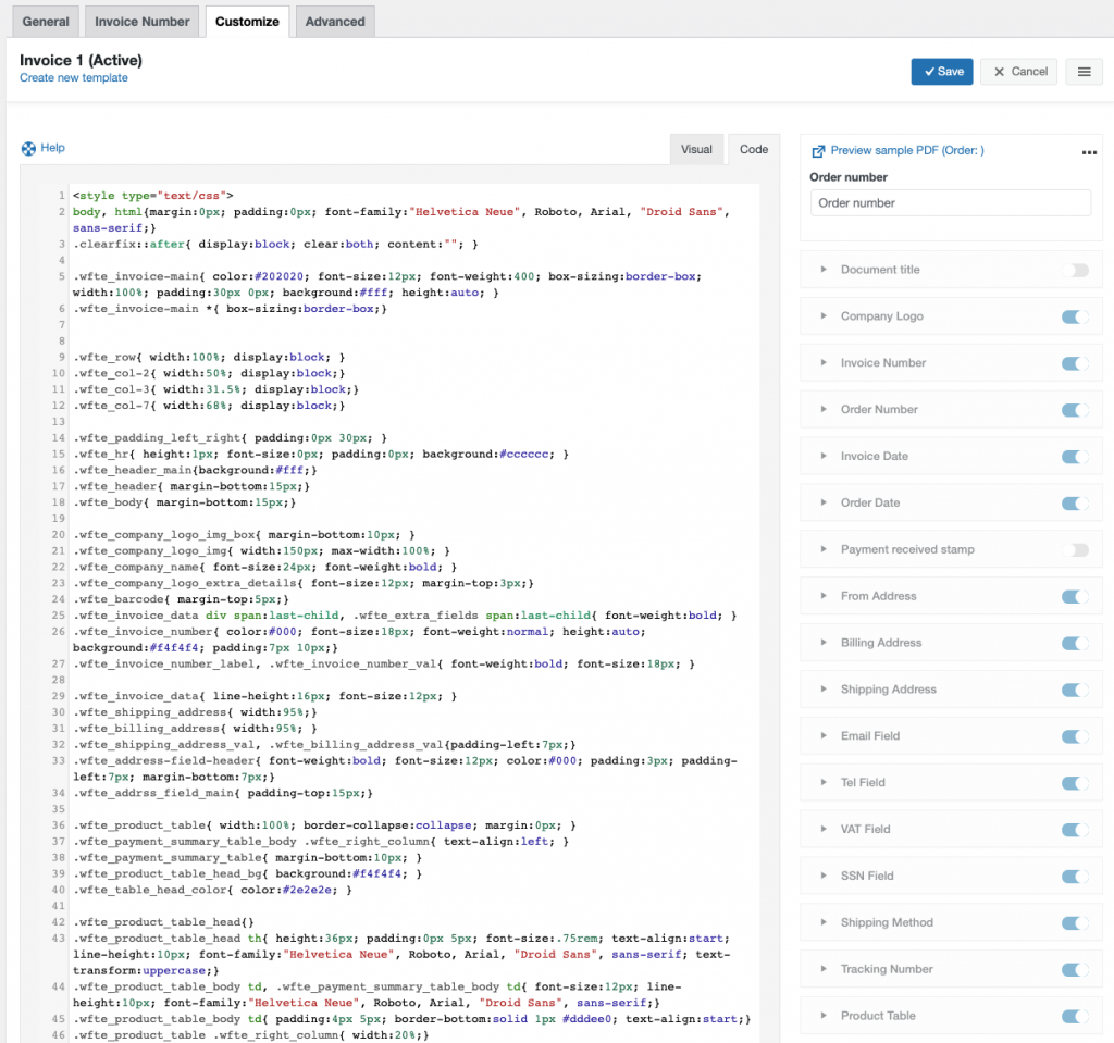 Rechnungsanpassung mit Code-Editor