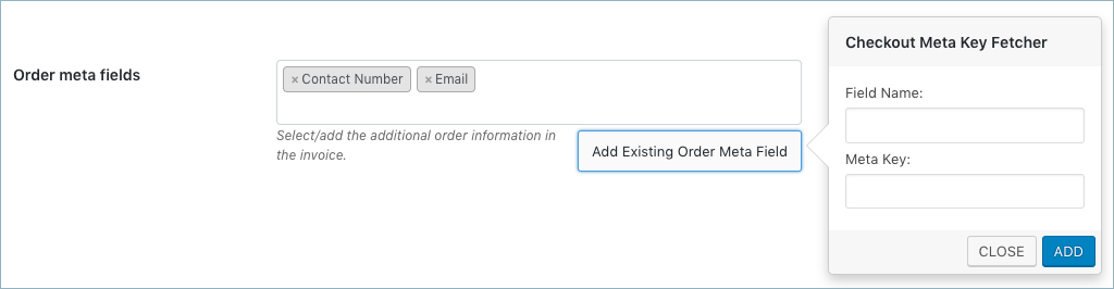 WooCommerce Invoice: Pack Slip-Invoice Advanced-Add Order meta campos