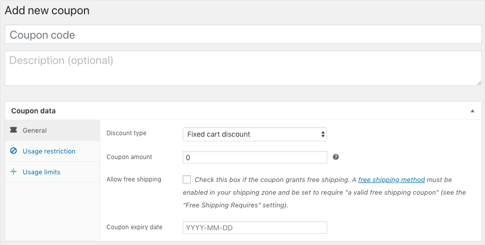 Coupon WooCommerce-Aggiungi nuovo coupon