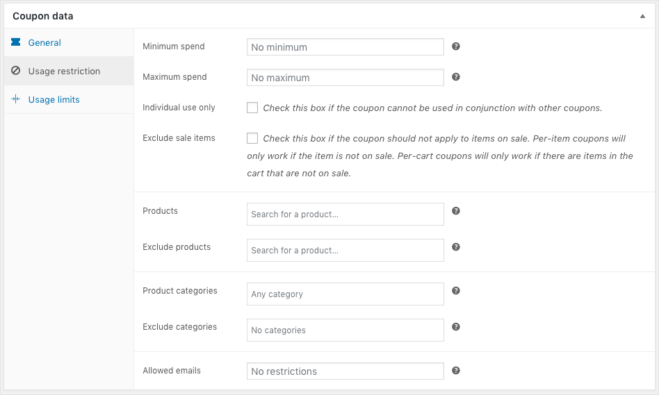 Cupón inteligente para la restricción de uso básico de WooCommerce