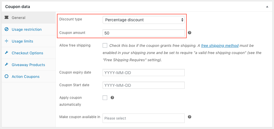 ประเภทคูปองส่วนลด WooCommerce