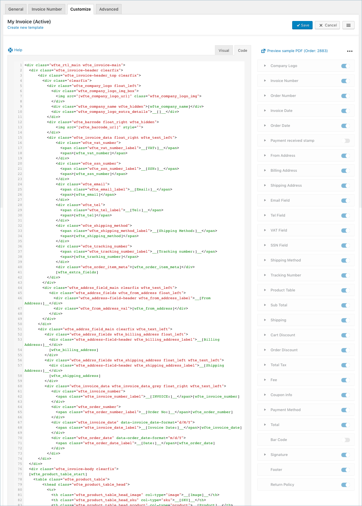 WooCommerce-Rechnung oder Verpackung-Rechnungseinstellungen-Anpassen-Code-Editor