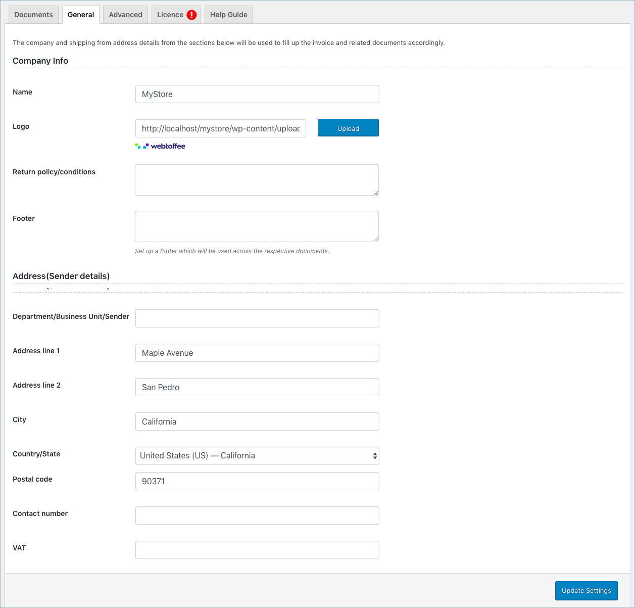 Pengaturan Umum Faktur WooCommerce