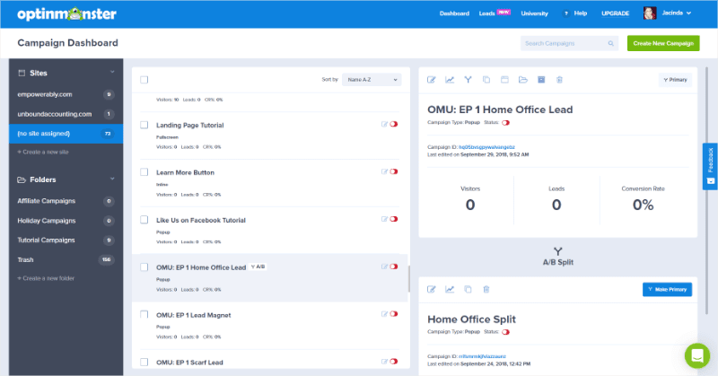 Complemento Optinmonster para crear ventanas emergentes